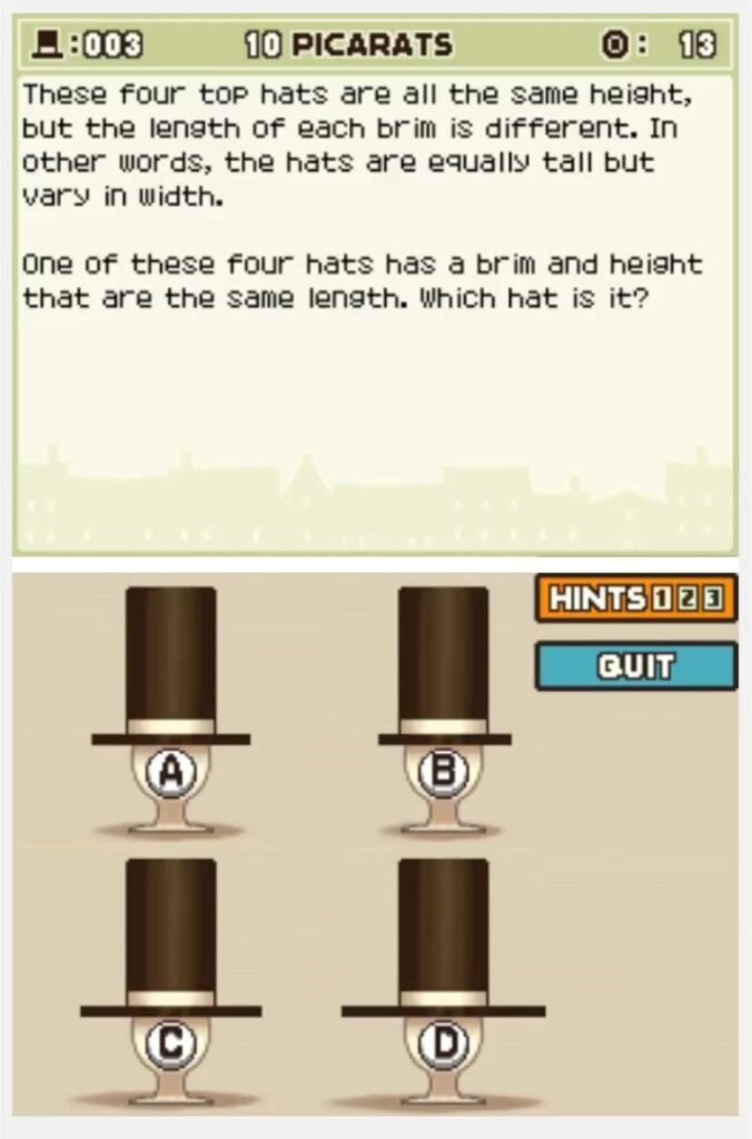 Professor Layton and the Curious Village Puzzle 003 - Strange Hats Description