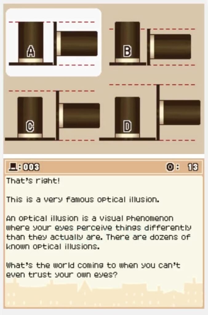 Professor Layton and the Curious Village puzzle 003 - Strange Hats Answer Screen