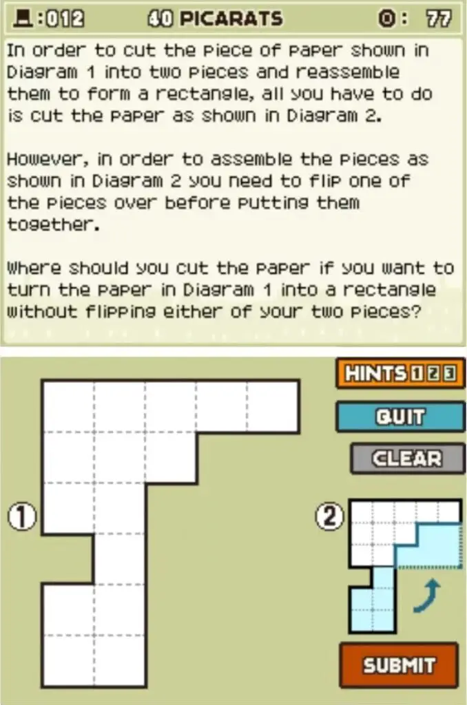 Professor Layton and the Curious Village Puzzle 012 - Make a Rectangle Description