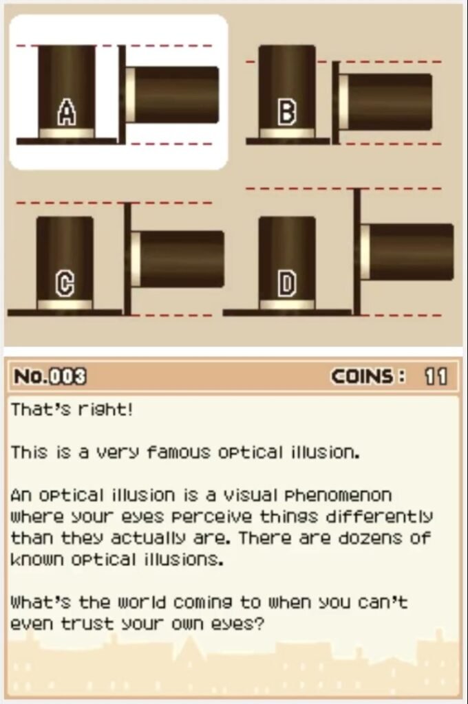 Professor Layton and the Curious Village puzzle 003 - Strange Hats Answer Screen