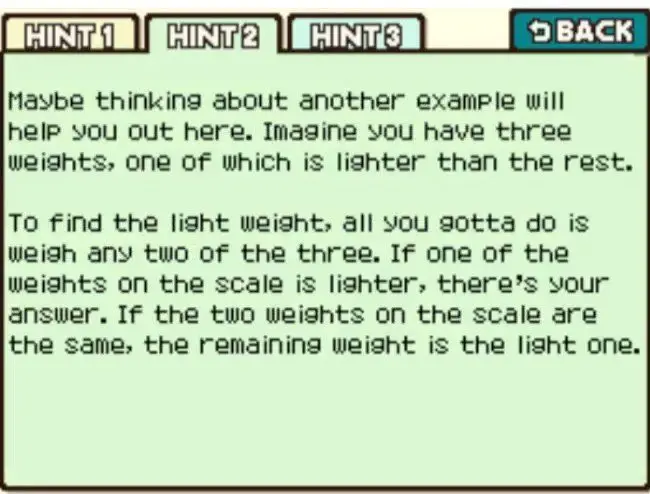 Professor Layton and the Curious Village puzzle 006 - Light Weight Hint 2
