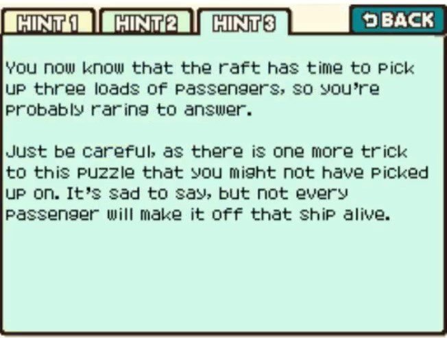 Professor Layton and the Curious Village puzzle 013 - Sinking Ship Hint 3