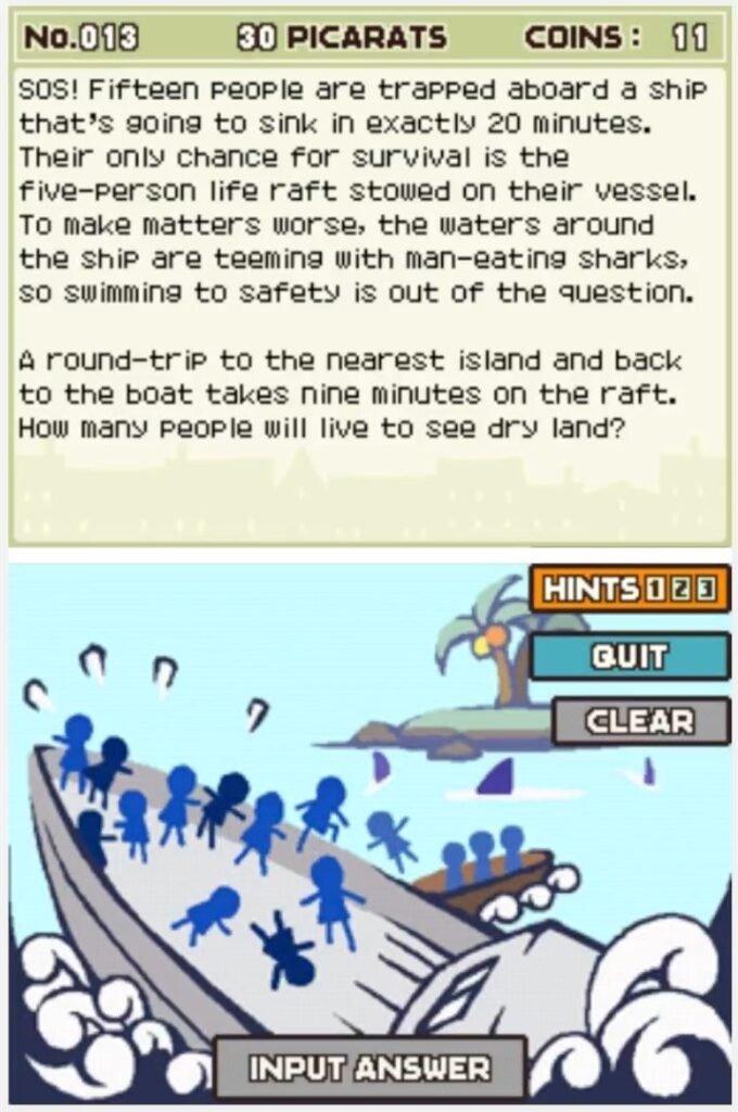 Professor Layton and the Curious Village puzzle 013 - Sinking Ship Description