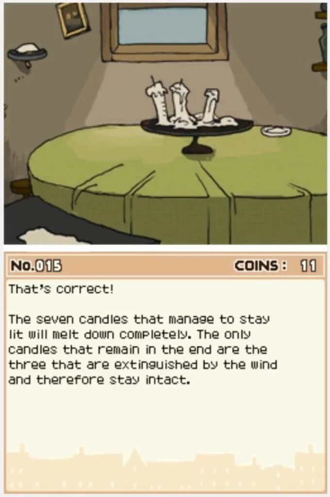 Professor Layton and the Curious Village puzzle 015 - How Many Are Left? Answer Screen