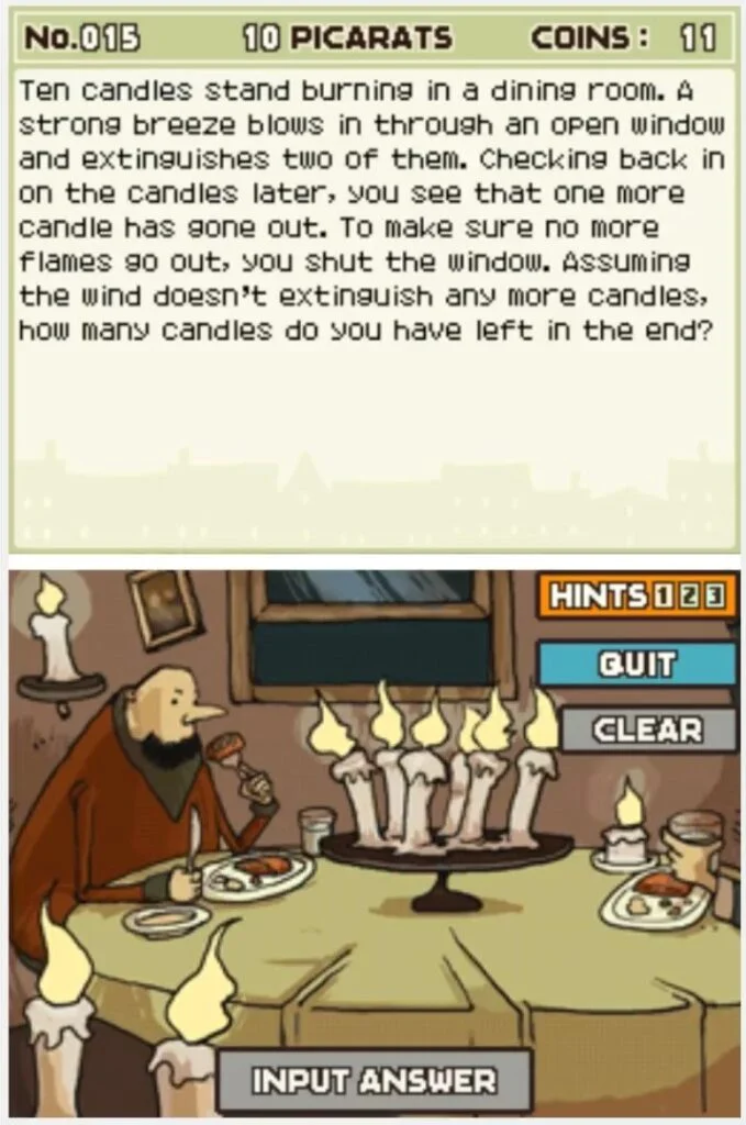 Professor Layton and the Curious Village puzzle 015 - How Many Are Left? Description