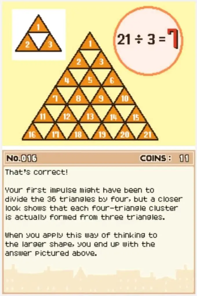 Professor Layton and the Curious Village puzzle 016 - Triangles and Ink Answer Screen