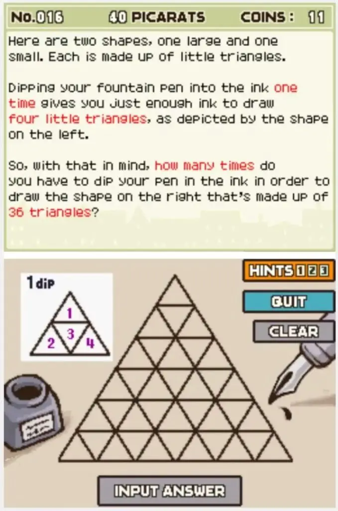 Professor Layton and the Curious Village puzzle 016 - Triangles and Ink Description