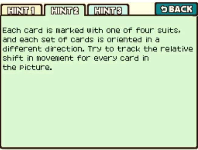 Professor Layton and the Curious Village puzzle 017 - Five-Card Shuffle Hint 2