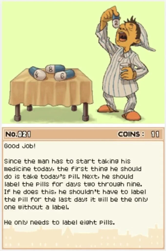 Professor Layton and the Curious Village puzzle 021 - Pill Prescription Answer Screen