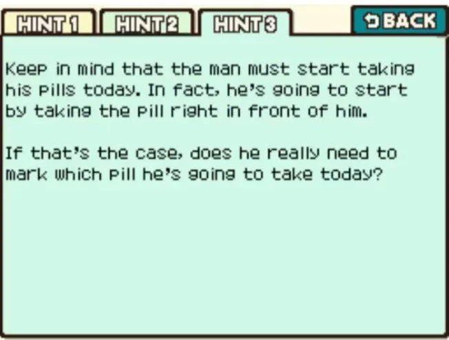 Professor Layton and the Curious Village puzzle 021 - Pill Prescription Hint 3