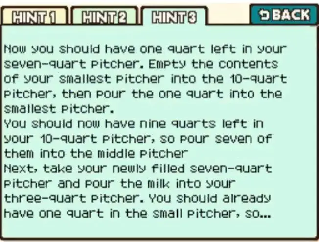 Professor Layton and the Curious Village puzzle 024 - Milk Pitchers Hint 3