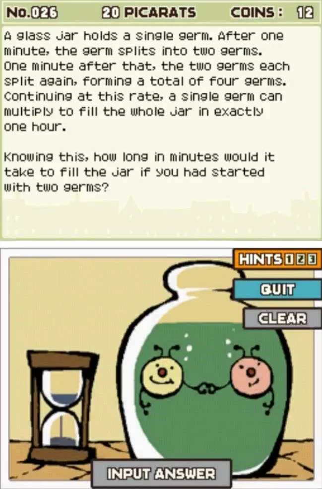 Professor Layton and the Curious Village puzzle 026 - Bottle Full of Germs Description