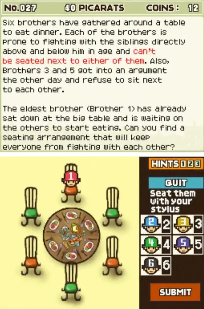 Professor Layton and the Curious Village puzzle 027 - Bickering Brothers Description