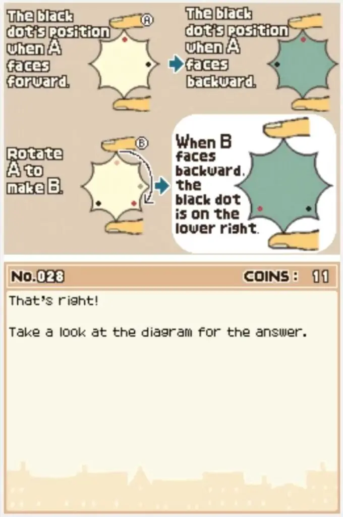 Professor Layton and the Curious Village puzzle 028 - Find the Dot Answer Screen