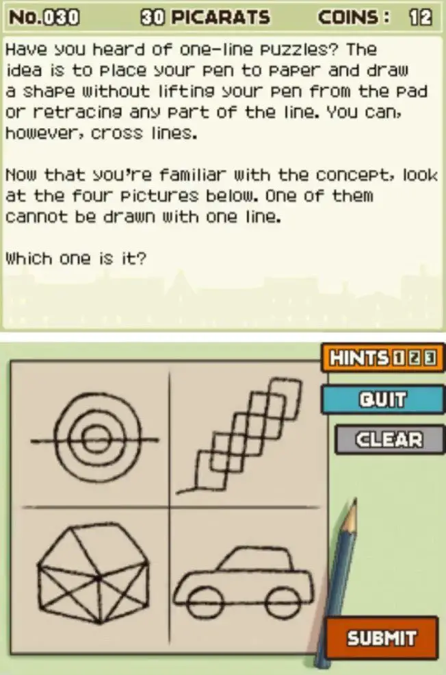Professor Layton and the Curious Village puzzle 030 - One-Line Puzzle 1 Description