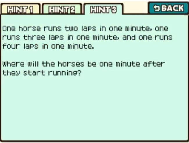 Professor Layton and the Curious Village puzzle 031 - Racetrack Riddle Hint 3