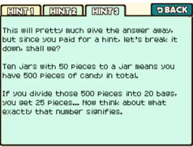 Professor Layton and the Curious Village puzzle 032 - Sweet Jars Hint 3