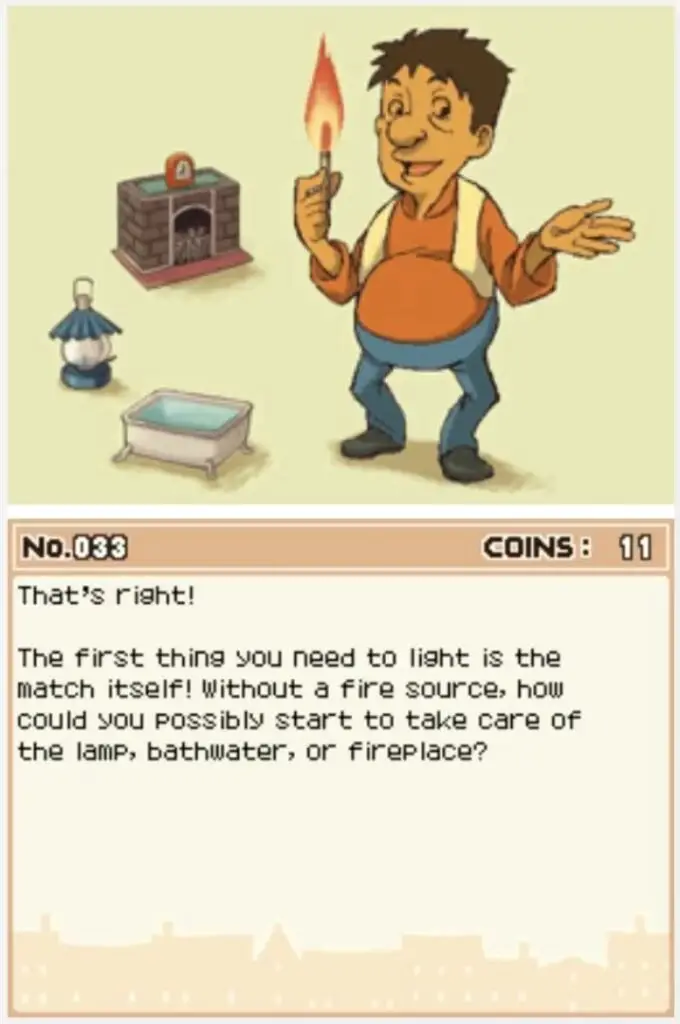 Professor Layton and the Curious Village puzzle 033 - Light Which One? Answer Screen