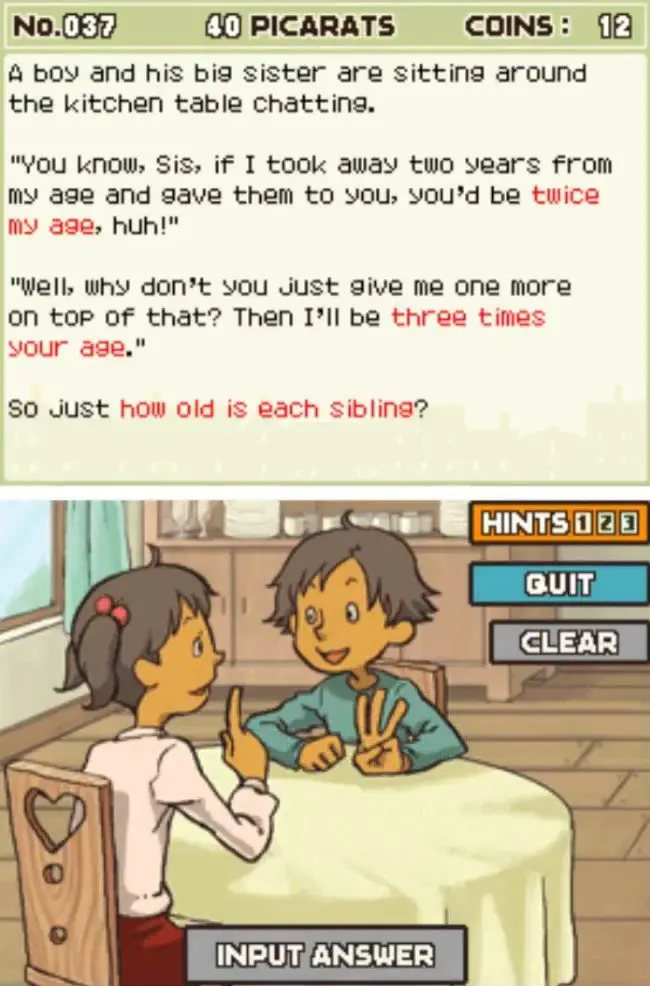 Professor Layton and the Curious Village puzzle 037 - Brother and Sister Description
