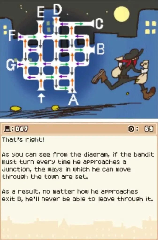 Professor Layton and the Curious Village Puzzle 047 - On the Run Answer Screen