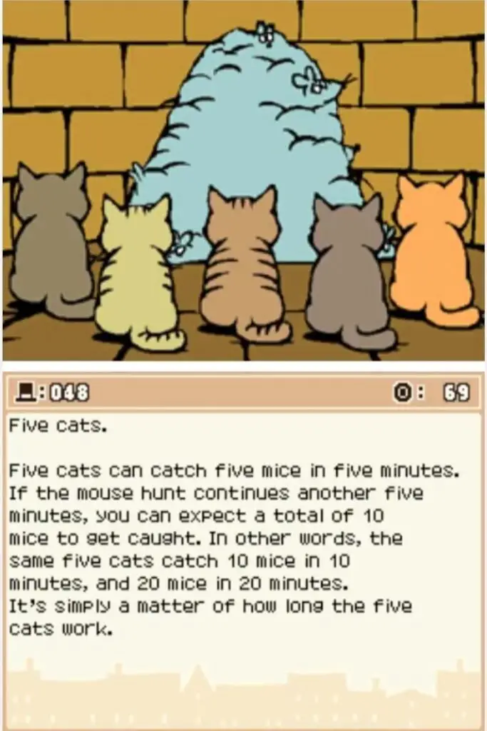 Professor Layton and the Curious Village Puzzle 048 - Cats and Mice Answer Screen