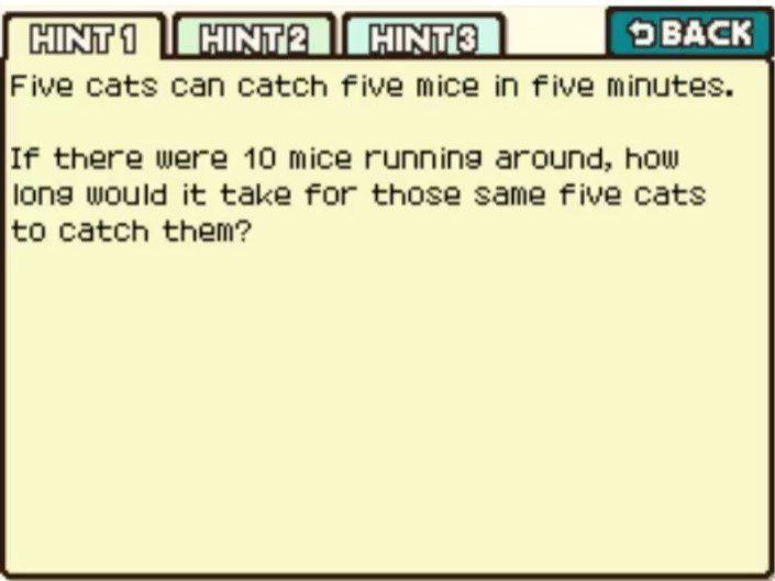Professor Layton and the Curious Village Puzzle 048 - Cats and Mice Hint 1