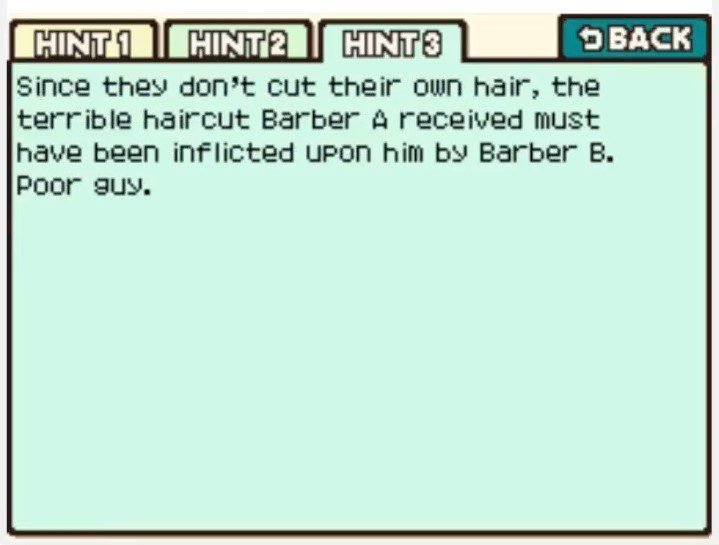 Professor Layton and the Curious Village Puzzle 051 - The Town Barbers Hint 3