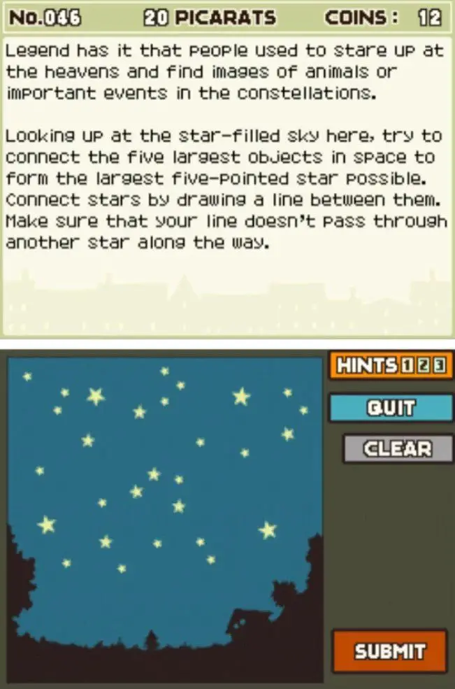 Professor Layton and the Curious Village Puzzle 046 - Biggest Star Description