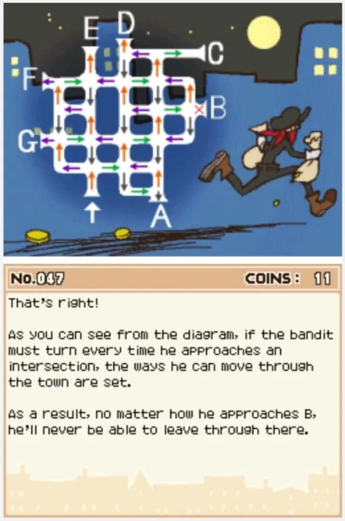 Professor Layton and the Curious Village Puzzle 047 - On the Run Answer Screen