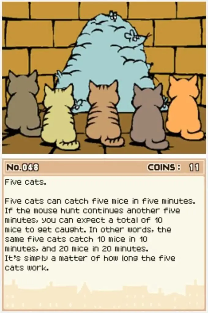 Professor Layton and the Curious Village Puzzle 048 - Cats and Mice Answer Screen