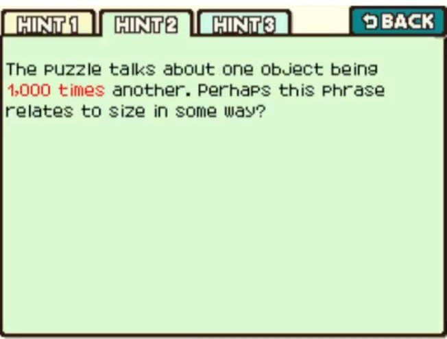 Professor Layton and the Curious Village Puzzle 049 - 1,000 Times Hint 2