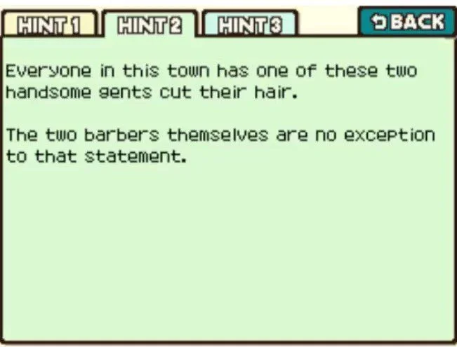 Professor Layton and the Curious Village Puzzle 051 - The Town Barbers Hint 2