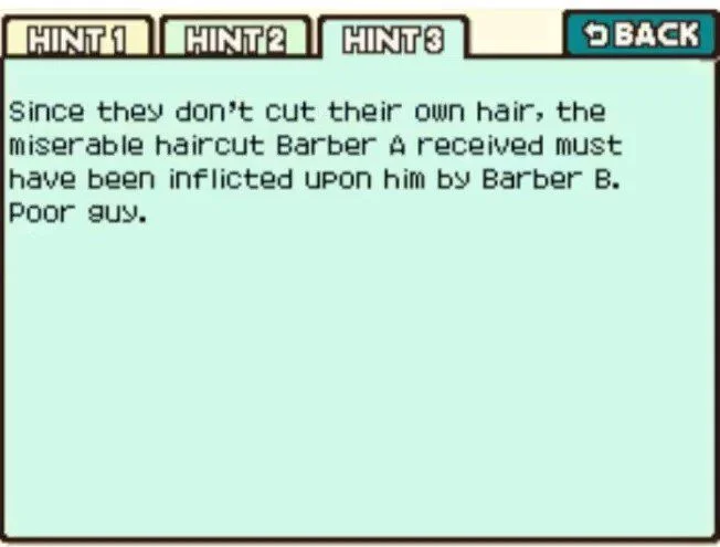 Professor Layton and the Curious Village Puzzle 051 - The Town Barbers Hint 3