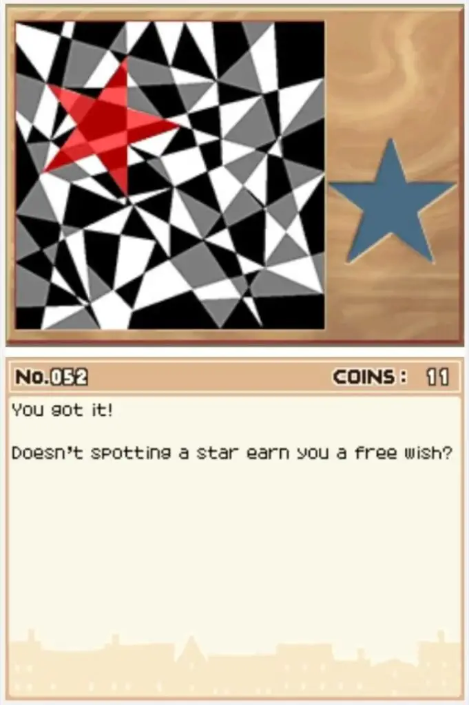 Professor Layton and the Curious Village Puzzle 052 - Find a Star Answer Screen