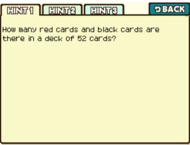 Professor Layton and the Curious Village puzzle 118 - Red and Black Cards Hint 1