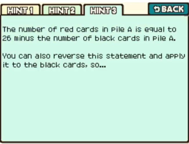 Professor Layton and the Curious Village puzzle 118 - Red and Black Cards Hint 3