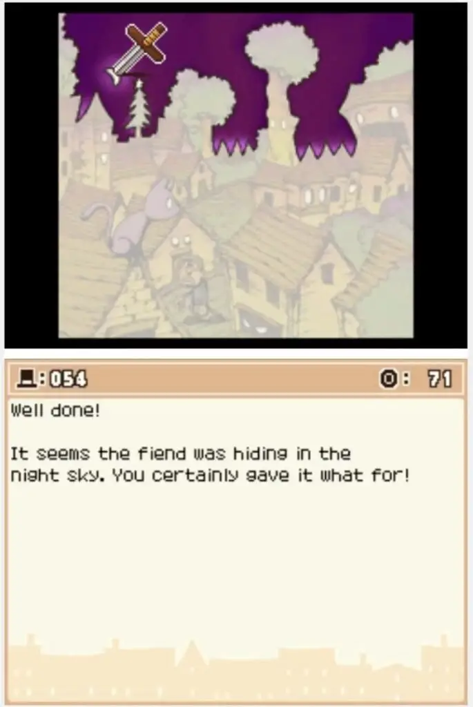 Answer screen for Professor Layton and the Curious Village Puzzle 054 - Monster!