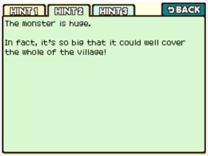 Professor Layton and the Curious Village Puzzle 054 - Monster! Hint 2