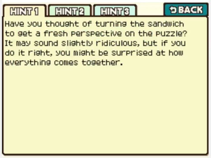 Professor Layton and the Curious Village Puzzle 055 - The Odd Sandwich Hint 1