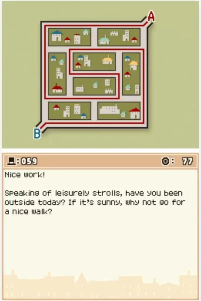 Answer screen for Professor Layton and the Curious Village Puzzle 059 - The Longest Path