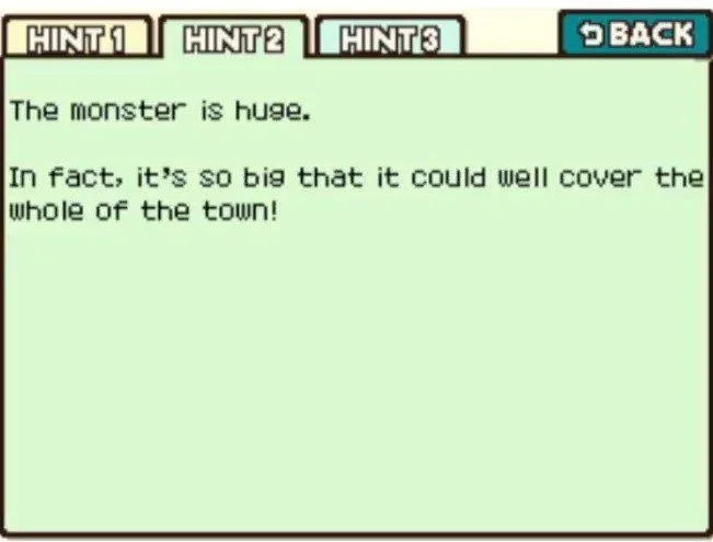 Professor Layton and the Curious Village Puzzle 054 - Monster! Hint 2