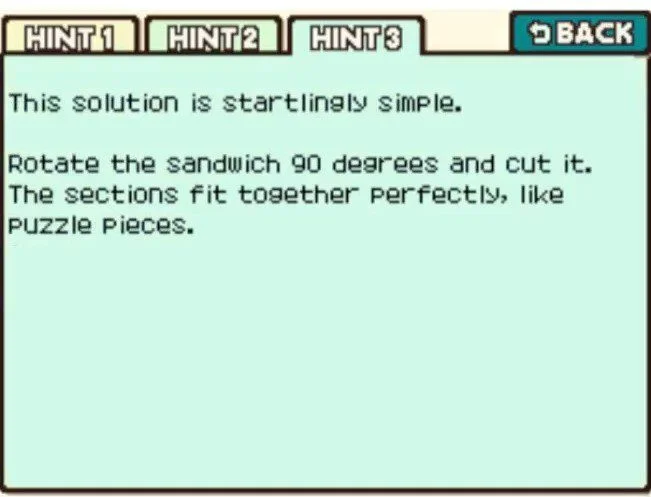 Professor Layton and the Curious Village Puzzle 055 - The Odd Sandwich Hint 3