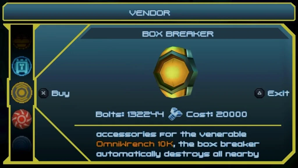 The Box Breaker gadget for sale at a Gadgetron Vendor in Ratchet and Clank: Size Matters