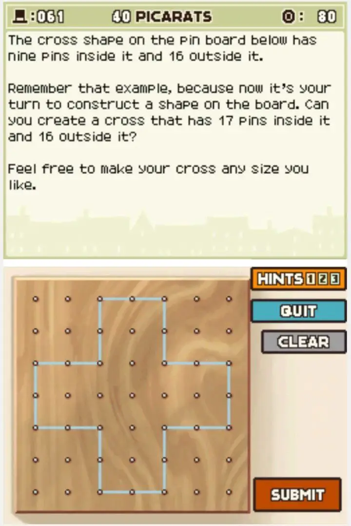 Puzzle overview for Professor Layton and the Curious Village Puzzle 061 - Pin Board Shapes