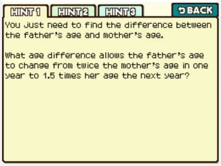 Professor Layton and the Curious Village Puzzle 063 (EU) - Mother's Age Hint 1