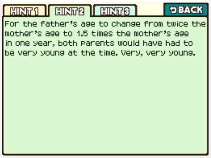 Professor Layton and the Curious Village Puzzle 063 (EU) - Mother's Age Hint 2