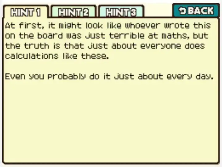 Professor Layton and the Curious Village Puzzle 064 - Odd Equations Hint 1