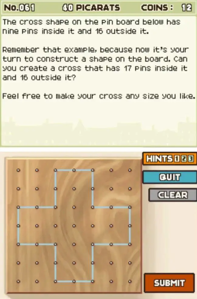 Puzzle overview for Professor Layton and the Curious Village Puzzle 061 - Pin Board Shapes