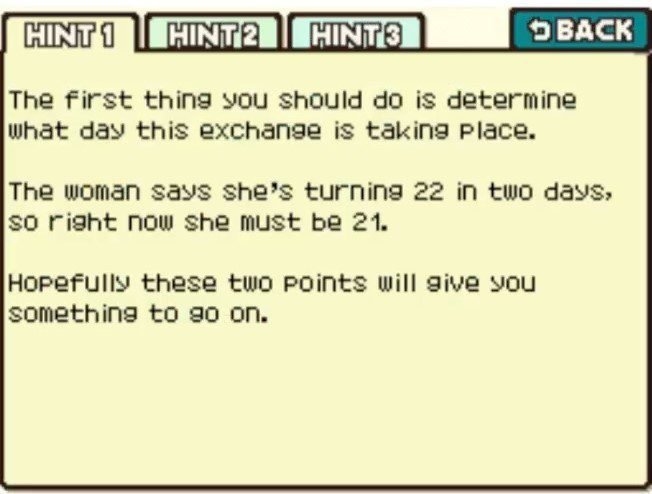 Professor Layton and the Curious Village: Puzzle 066 - Birthday Girl Hint 1