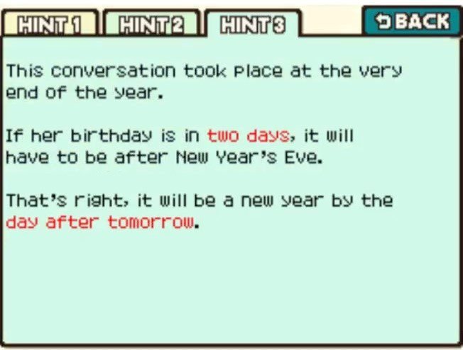 Professor Layton and the Curious Village: Puzzle 066 - Birthday Girl Hint 3